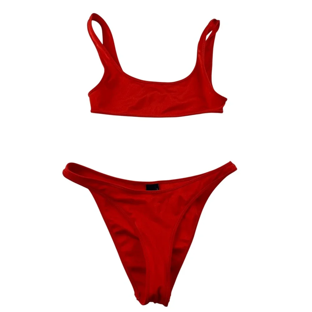 Triangl Orange Scoop Neck Bikini Set Medium Top Large Bottom High Cut Swimsuit